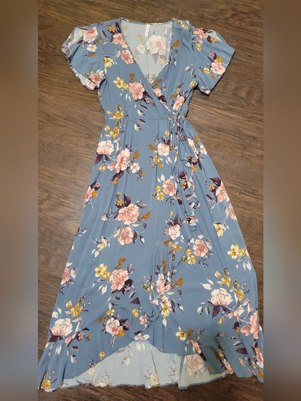 Blue Floral Wrap Maxi Dress - Unbranded